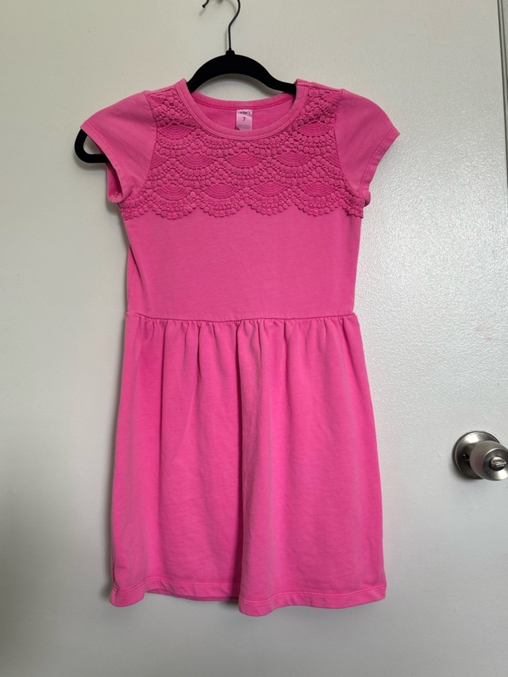 Carter's Bright Pink Crochet Yoke Cotton Dress